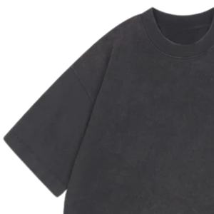 Camiseta Lisa Negra Lavada de Algodón de Manga Corta Oversize para Hombre, Cuello Redondo, Venta al por Mayor OEM - Product Image 3
