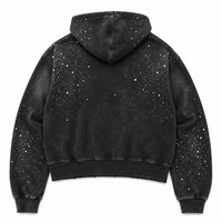 Sweat à capuche zippé surdimensionné personnalisé avec strass, 100 % coton, tissu doux, look tendance, design patchwork vieilli, unisexe