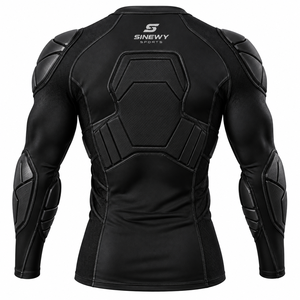 SINEWY Men's Black Full Sleeve <b>Padded</b> Compression <b>Shirt</b> Crew Neck Moisture Wicking Breathable Fitted American Football Apparel - Product Image 3