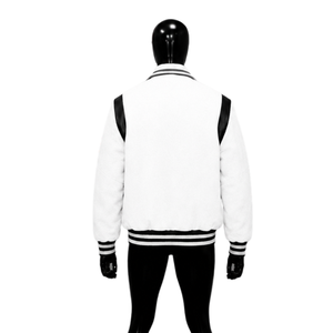 CLASSIC WHITE LETTERMAN VARSITY <b>JACKET</b> FOR MEN'S <b>Fleece</b> <b>Lined</b> Turn-down Collar Casual Autumn Wear SNAP BUTTON PREMIUM QUALITY CL - Product Image 2