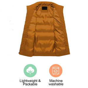 Chaleco Negro sin Cuello con Cremallera para Hombre, LUXE ATTIRE INDUSTRY, Ropa Exterior Casual Impermeable de Verano, Color Sólido, Relleno de Poliéster/Algodón - Product Image 4