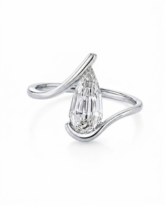 IGI Certified 2CT Pear Step Cut Lab Grown Diamond Ring Geometric <b>Wrap</b> Design Modern Sculptural Engagement Ring in 14K Solid Gold - Product Image 2