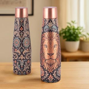Bouteille d'eau en cuivre jetable en gros, nouvelle conception élégante peinte à la main, motif oriental, ayurvédique, 1000 ml, étanche et sans joint - Product Image 2