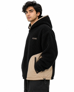 Custom Mens Black <b>Sherpa</b> Fleece Hoodie Oversized Warm Winter Pullover with Pockets OEM Clothing Supplier - Product Image 2