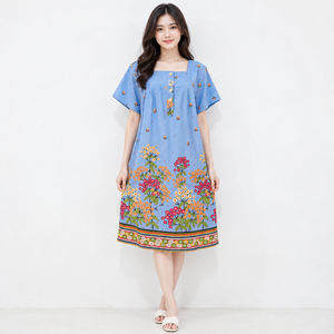 Camisón holgado de talla grande para mujer, sencillo, suave, con cuello redondo, estampado floral, manga corta, estilo kimono, largo hasta la rodilla, vestido de verano para estar en casa - Product Image 6