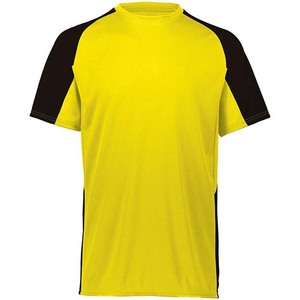 T-shirt sportif pour homme, jaune et noir, manches raglan, séchage rapide, coupe classique, col rond, tricoté en polyester - Product Image 1