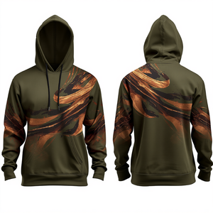 Sweat à capuche en coton épais vert olive de qualité supérieure avec motif abstrait Copper Fusion et style décontracté contemporain - Product Image 2