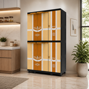 Naiba Mega Portable Plastic Cabinet/Wardrobe with <b>Light</b> Brown Wood Style <b>Hinged</b> Doors Suitable for Clothing & Bedroom Storage - Product Image 1