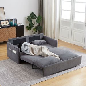 64.5 Inch Soft Corduroy Convertible <b>Sleeper</b> <b>Sofa</b> Bed 3 in 1 Adjustable Pullout with 2 Side Pockets and Pillows - Product Image 4