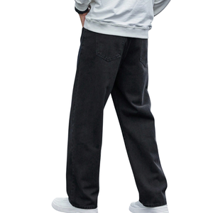<b>Mens</b> Black Solid Washed <b>Wide</b> <b>Leg</b> Loose Fit Denim <b>Jeans</b> Casual Cotton Breathable Quick Dry Full Length Streetwear Fashion - Product Image 2
