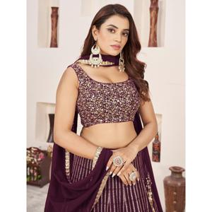 Fabulous Wine Sequins Georgette Recepción Wear Lehenga Choli - Product Image 5