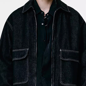 KAALS INDUSTRIES <b>Men's</b> Black Denim <b>Jacket</b> with Shorts Set Casual <b>Summer</b> Breathable Streetwear 100% Cotton Knitted Solid Color - Product Image 5