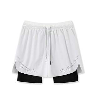 Pantalones Cortos Blancos de Lona Ecológica para Hombre, Tallas Grandes, con Cordón Ajustable, Capa Interior de Malla de Spandex/Poliéster, Diseño Perforado, Cintura Media - Product Image 1