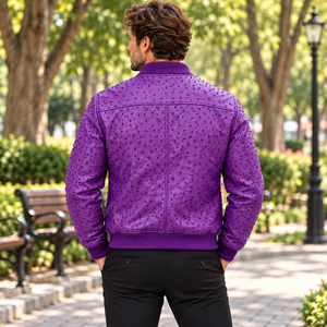 Blouson Bomber en Cuir Clouté de Luxe pour Homme avec Col et Poignets Côtelés, Fermeture Éclair – Manteau Décontracté Tendance Hiver - Product Image 4