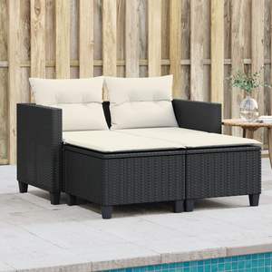 Canapé de jardin en rotin PE noir avec structure en acier thermolaqué et mobilier d'extérieur durable 100% polyester - Product Image 1