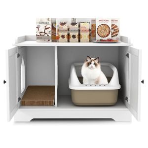 Casetta per Gatti in Legno Bianco con Divisorio Regolabile e Tiragraffi, Utilizzabile come Comodino o Tavolino da Caffè - Product Image 3