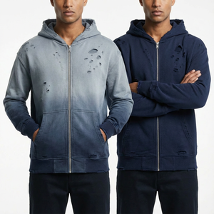Sweat à capuche oversize pour homme, effet délavé, zippé, style streetwear décontracté - Product Image 2