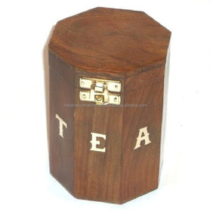 Caja de té de madera tradicional con diseño hecho a mano, con incrustaciones de latón, artículo de madera y tamaño personalizado - Product Image 2