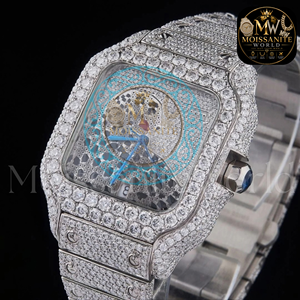 Montre de luxe unisexe en alliage d'acier inoxydable, cadran analogique à quartz, lunette en moissanite, affichage de la date, 41 mm, fermoir à boucle, style Hip Hop, la meilleure - Product Image 4
