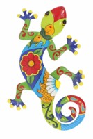 Art mural de jardin en forme de lézard gecko coloré, en fonte, thème animal, art déco, nature morte, format imprimé, forme irrégulière, fonction de suspension