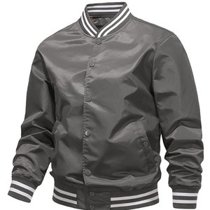 Men's Solid Color letterman Jacket With White Trim Collar And Cuffs Regular Fit Polyester Material Autumn Casual Wear - Product Image 5