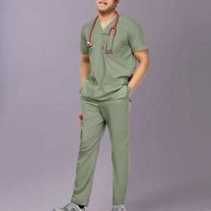 Ensemble de blouses médicales vertes pour hommes en coton et polyester tissé, pantalon inclus - Product Image 1