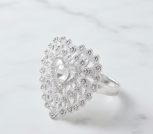 <b>Silver</b> Hollow Heart Rhinestone <b>Napkin</b> Ring Glamorous Perfect For Wedding Use And Table Decoration Use - Product Image 3