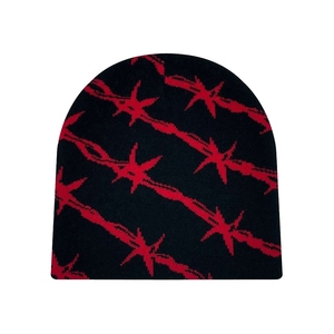 Gorro de punto premium personalizado estilo streetwear estadounidense, negro y rojo, elegante gorro de invierno con logotipo personalizado, diseño de alta calidad - Product Image 4