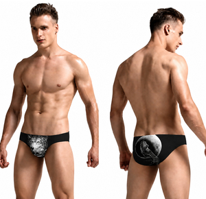 Slip de bain pour homme à imprimé loup, coupe basse, séchage rapide, sexy, athlétique, pour la plage et la piscine, short d'été - Product Image 4