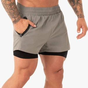 Men’s Activewear Double <b>Layer</b> Shorts Running Fitness Shorts with Built-in Compression Liner - Product Image 3