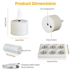Decorazioni per San Valentino, Set di 6 Candele LED Ricaricabili Senza Fiamma con Telecomando e Timer, Luci Tremolanti con Base - Product Image 6