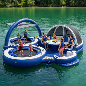 Bateau flottant gonflable en PVC, plateforme de fête portable avec trampoline intégré pour utilisation en parc aquatique, capacité >10 personnes - Product Image 1