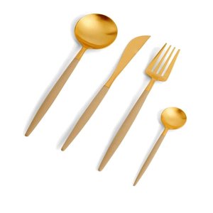 Juego de Cubiertos Modernos Dorados de 4 Piezas, Cuchara, Tenedor, Cuchillo, Aptos para Lavavajillas, Cubiertos Metálicos para Bodas, Hogar y Cocina - Product Image 1