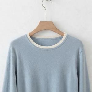 <b>Women's</b> O-Neck Long Sleeve Knitted <b>Sweatshirt</b> Solid Color Casual Cotton Blend Breathable Autumn Wear Gray Blue <b>Black</b> <b>Sweatshirt</b> - Product Image 4