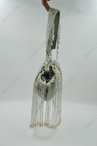 Wholesale Luxury Handmade <b>Silver</b> Beaded Fringe Evening <b>Bag</b> Pearl Tassel Bridal Handbag Wedding Party Purse OEM ODM - Product Image 4
