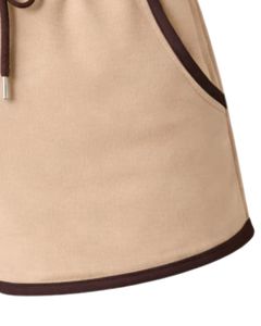 Pantalones Cortos de Algodón Personalizados para Mujer, Color Beige con Contraste Marrón Chocolate, Cintura Elástica, Ropa Deportiva Informal de Verano para Descansar - Product Image 6