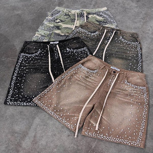 Customized Logo Printed <b>Men's</b> <b>Denim</b> <b>Cargo</b> <b>Shorts</b> Mid Waist Button Fly Embroidery Cartoon Print Street Style Bermuda - Product Image 2