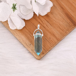Collier pendentif crayon en argent sterling 925 fait main avec topaze bleue hydro, pierre précieuse, tendance pour fiançailles - Product Image 2