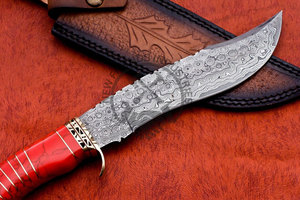 Nouvelle édition - Couteau de chasse à lame fixe en acier Damas avec manche en bois de noyer - Couteau de collection de qualité supérieure à bord tranchant pour le camping en plein air - Product Image 3