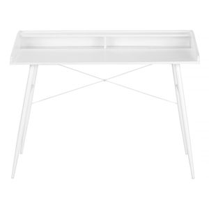 Bureau d'ordinateur contemporain et moderne de 48 po de long, blanc, avec étagères de rangement, pour bureau à domicile, travail sur ordinateur portable, en stratifié blanc et métal - Product Image 6