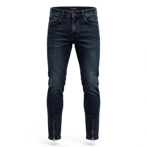 Jean en denim délavé pour homme, marque personnalisée, coupe slim droite, taille mi-haute, en coton, avec genoux froncés, décontracté, séchage rapide, écologique BD - Product Image 3