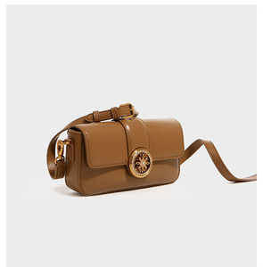 Sac à bandoulière élégant en cuir véritable marron 2026, design demi-lune, sacs à main tendance pour femmes - Product Image 1