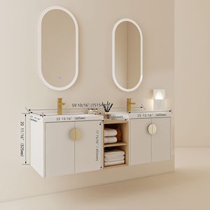 Tocador de baño de cierre suave de 60 pulgadas con fregadero y estantes de almacenamiento pequeños BVC06360GWH - Product Image 2