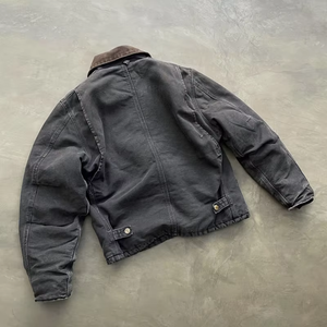 Veste trench en toile pour homme, gris foncé, col rabattu, poche avant, fermeture boutonnée, coupe classique, vêtement d'extérieur - Product Image 2