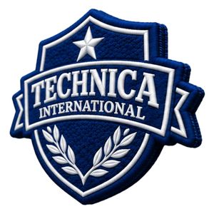 Écusson brodé bleu marine Technica International avec étoile et couronne de lauriers pour vestes, sacs, uniformes et vêtements - Product Image 3