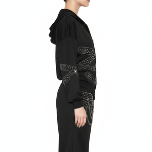 Ensemble de survêtement décontracté orné de strass pour un usage quotidien – Sweat à capuche et pantalon de survêtement brillants de qualité supérieure - Product Image 3