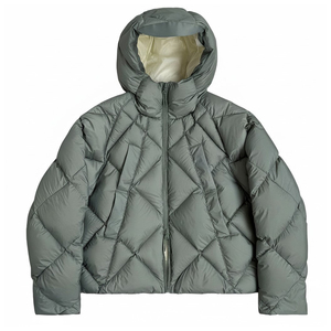 Custom Sage Green Puffer Jacket Hooded Insulated <b>Bubble</b> <b>Coat</b> Packable Winter Outerwear Unisex Puffer Jacket For Wholesale - Product Image 1