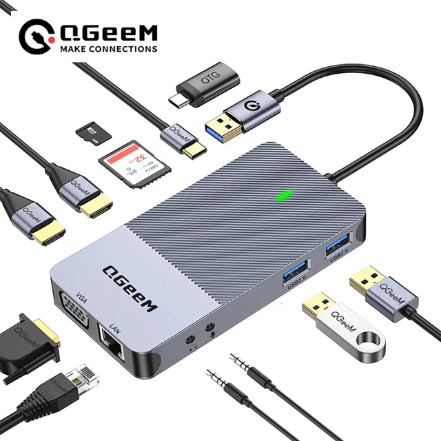 11 in 1 USB C Multiport Dock USB Hubs Dual H DMI VGA Triple Display 5Gbps USB 3.0 1000Mbps Ethernet Adapter OEM Custom Logo