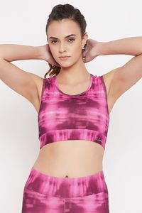 Sujetador deportivo tie-dye para mujer, cuello redondo, espalda cruzada, soporte medio, transpirable, para yoga y ropa deportiva, color degradado rosa - Product Image 4