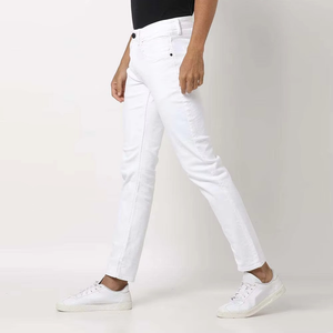 Jeans en denim pour homme Street Wear OEM, délavage clair, respirant, coupe droite, couleur unie blanche, prix abordable, vente en gros - Product Image 4